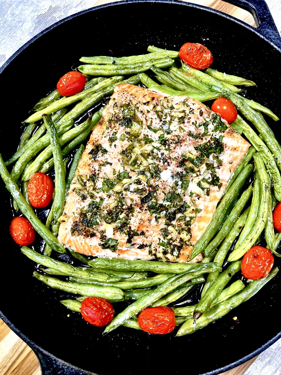 One Pan Roasted Garlic & Herb Salmon